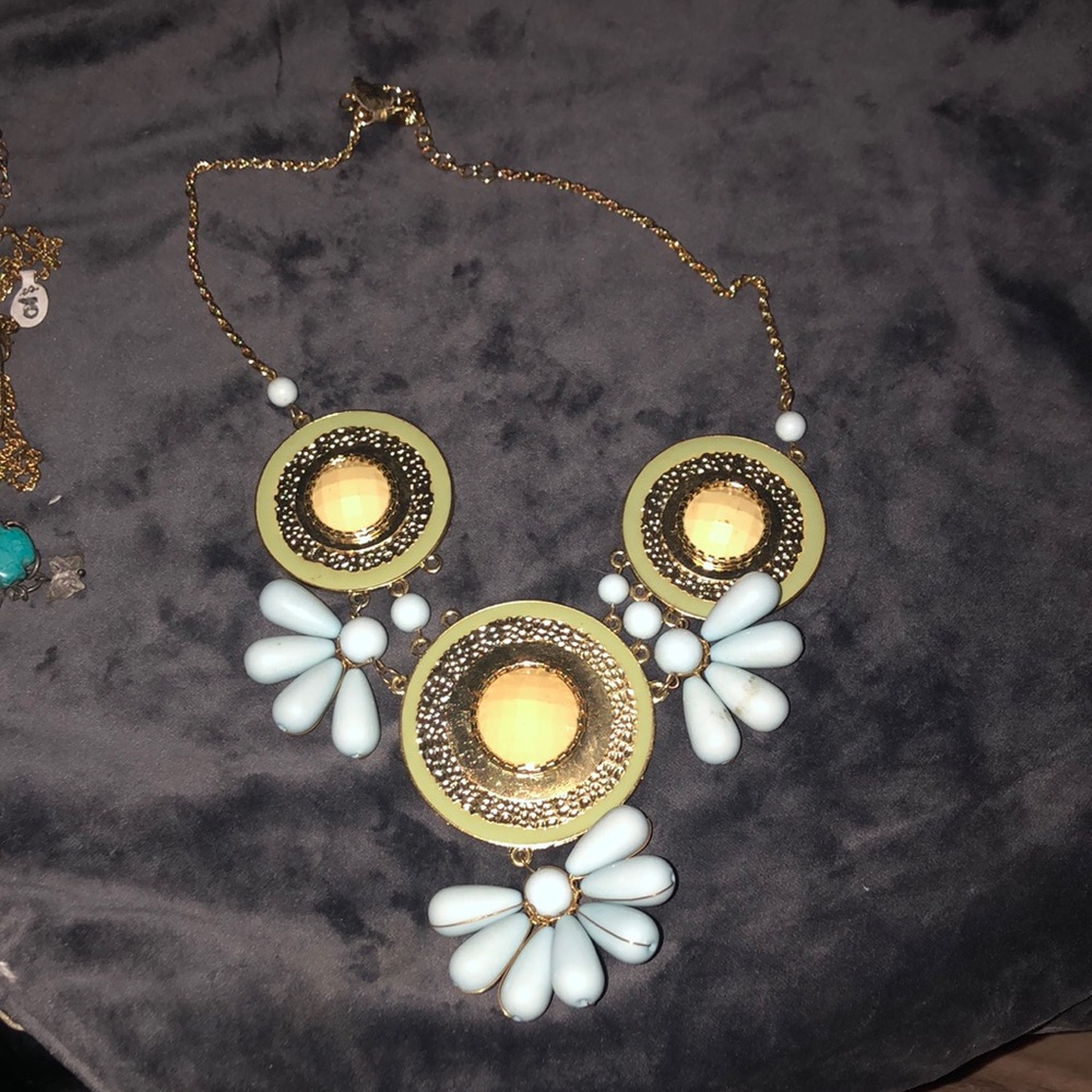 Aqua and cream statement necklace
